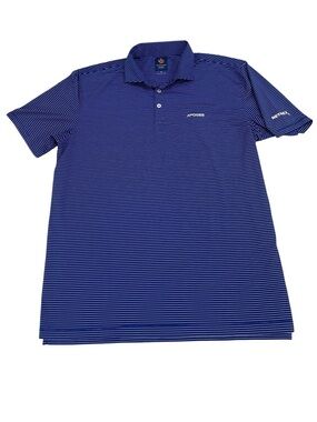 Men’s Donald ross sport pin Striped navy Blue & white Golf Polo shirt size xl
